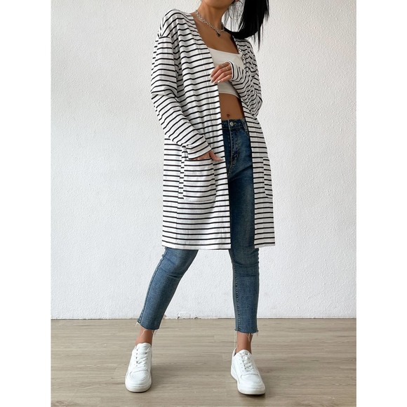 Striped  Open Front cardigan sweater white - Picture 4 of 6